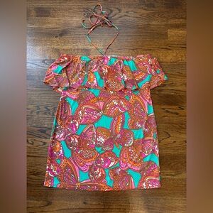 Trina Turk butterfly print halter ruffle jersey dress 'Parocela' Large NWT